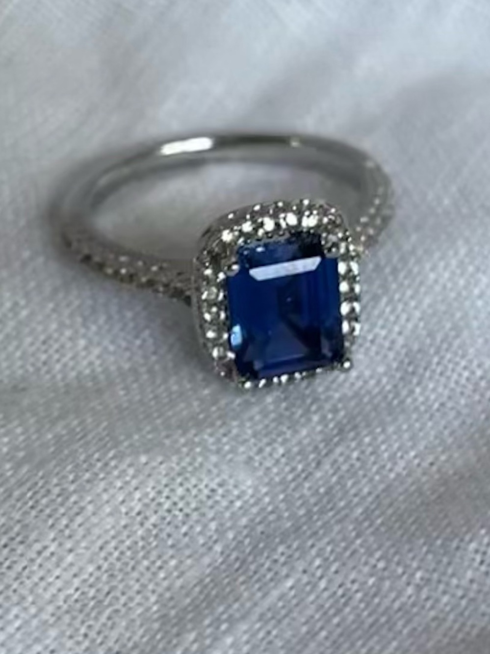 Blue Emerald-Cut Halo midnight blue Cocktail Ring - Women CZ 925 sterling